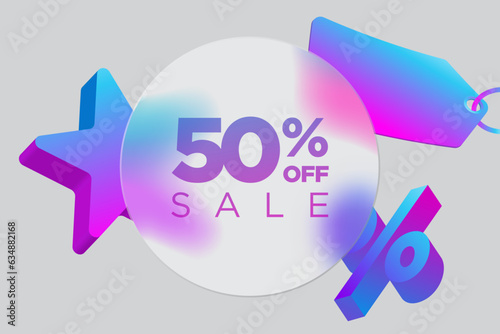 Discount Special Offer Banner Design Template for Black Friday. 50% OFF Sale. Discount Price. Special Offer Marketing Ad. Discount Promotion. Sale Discount Offer. Glass morphism style. gray background (ID: 634882168)