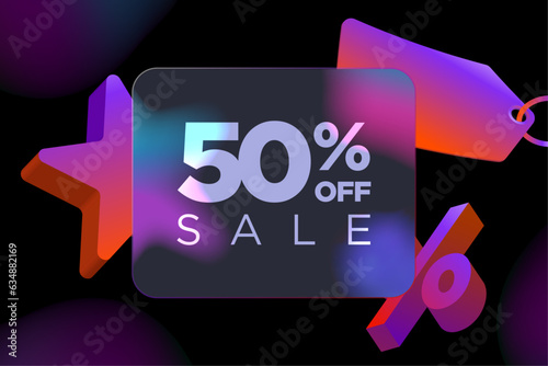 Discount Special Offer Banner Design Template for Black Friday. 50% OFF Sale. Discount Price. Special Offer Marketing Ad. Discount Promotion. Sale Discount Offer. Glass morphism style. gray background (ID: 634882169)