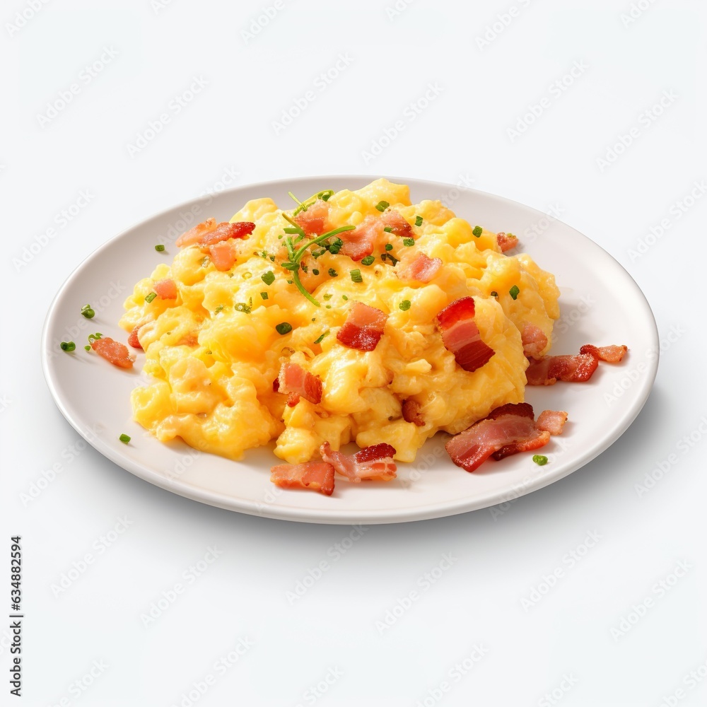Delicious Plate of Scrambled Eggs and Bacon Isolated on a Transparent Background | Generative AI Delicious Plate of Scrambled Eggs and Bacon Isolated on a Transparent Background | Generative AI