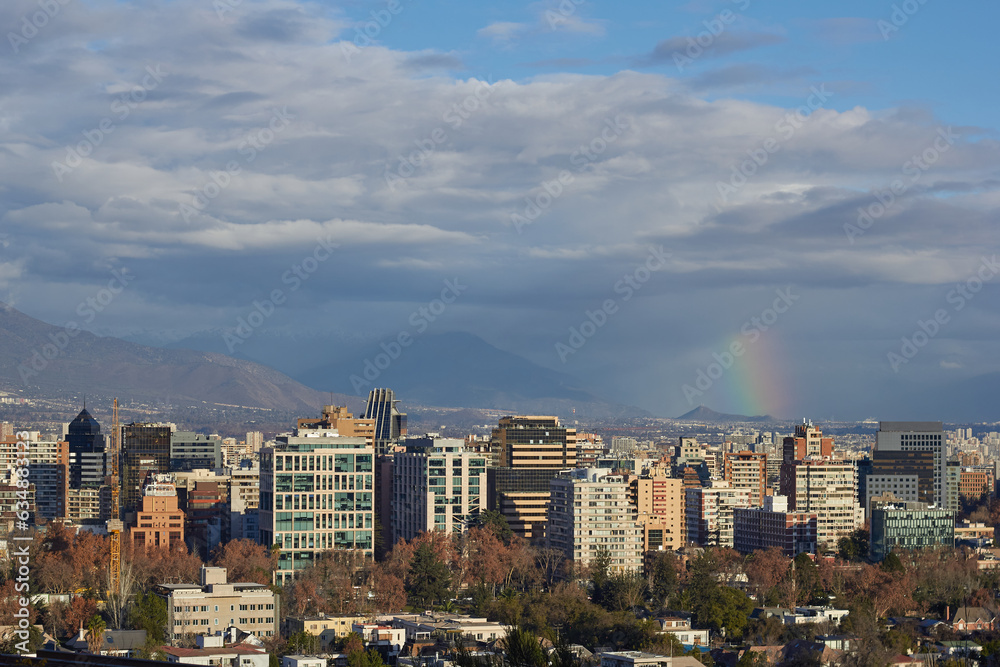 Fototapeta premium View of the city of Santiago on a sunny day with clouds