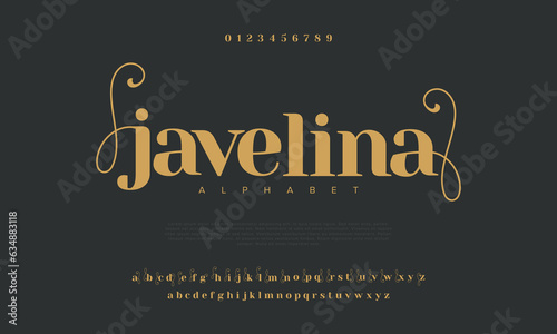 javelina premium luxury elegant alphabet letters and numbers. Elegant wedding typography classic serif font decorative vintage retro. Creative vector illustration