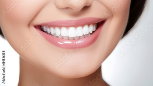 Closeup Of Beautiful Smile With White Teeth. Woman Mouth Smiling