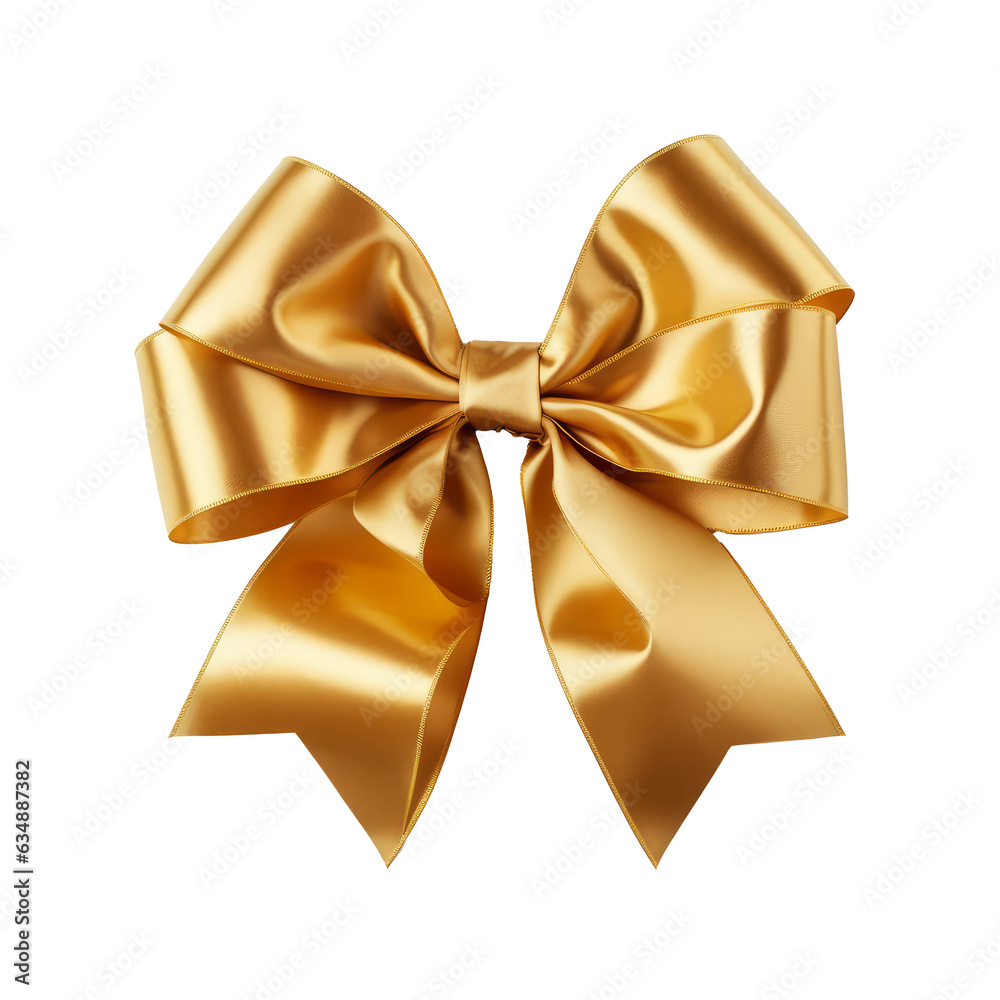 Gold bow isolated on transparent or white background
