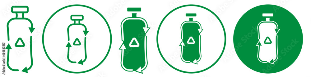 Recycle Bottle symbol Icon. Zero waste of plastic liquid container sign. Vector set of no plastic use or free of environmental toxic material. Recyclable and reusable water bottle logo Recycle Bottle symbol Icon. Zero waste of plastic liquid container sign. Vector set of no plastic use or free of environmental toxic material. Recyclable and reusable water bottle logo