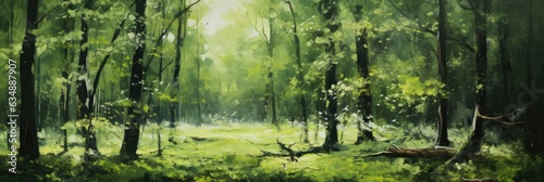 illustration of forest in heavy brush stroke paint  generative AI