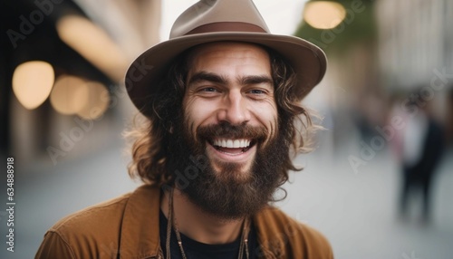 Smiling hipster man with beard