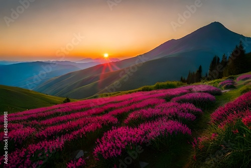 lavender field at sunset generated by al technology 