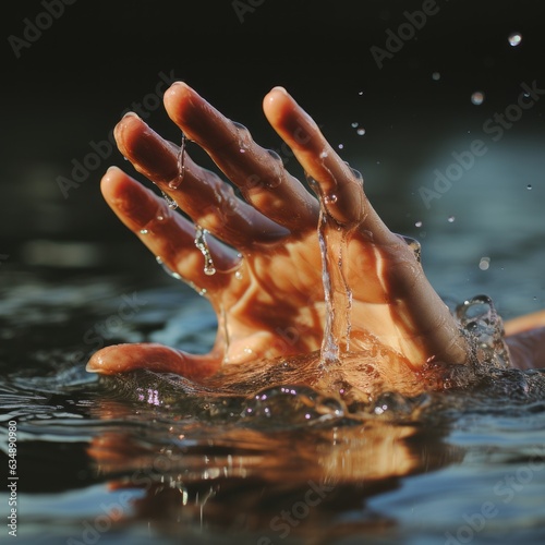 A hand reaching out of the water. Generative AI. 