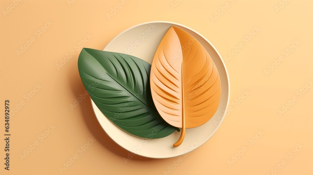 3d mockup leaf of tree and plant. Ecology, bio and natural products concept, Close up view of leaves composition, minimal style
