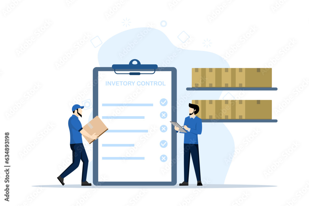 Obraz premium inventory control concept. Warehouse management, managing incoming and outgoing goods. Illustration for websites, landing pages, mobile apps, posters and banners. flat vector illustration.
