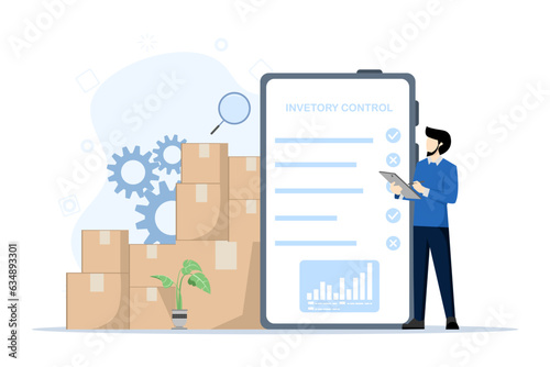 inventory control concept. Warehouse management, managing incoming and outgoing goods. Illustration for websites, landing pages, mobile apps, posters and banners. flat vector illustration. photo