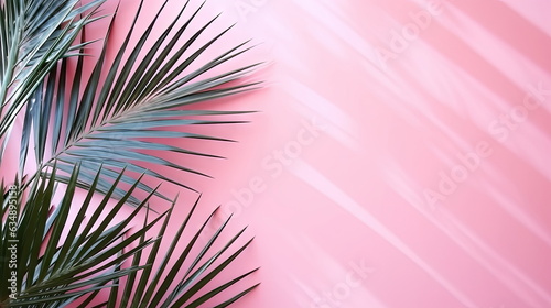 Shadow from palm leaves on the pink wall   abstract background