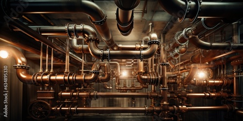 illustration of pipes industrial steampunk, generative AI
