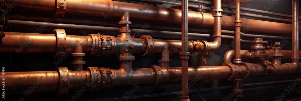 Naklejka premium illustration of pipes industrial steampunk, generative AI