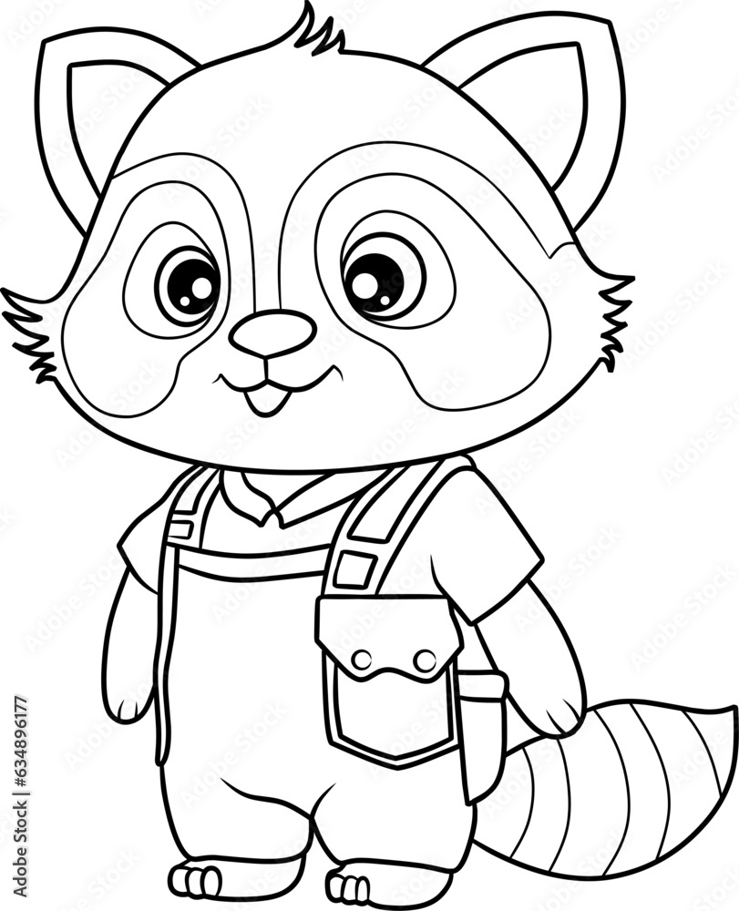 Fototapeta premium Raccoon cartoon line art for coloring book page