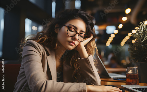 businesswoman working in the office with eye strain from the computer