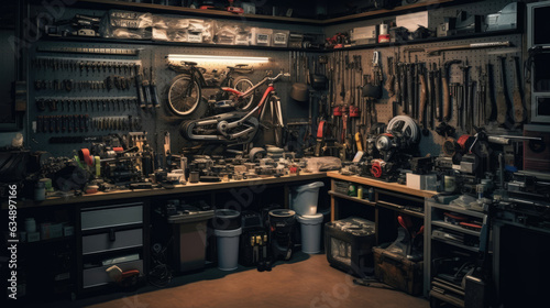 Interior garage with mechanic tools