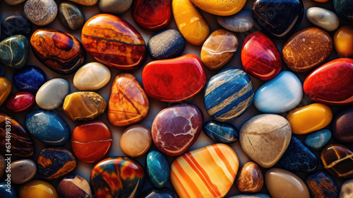 A collection of different colored stones arranged in an artistic pattern