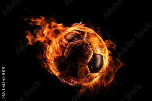 Flaming football on a dark background  the intense heat of competition  the power and speed of the game  AI Generative.