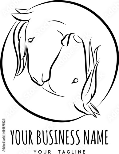 Ying Yang horse logo silhouette outline 