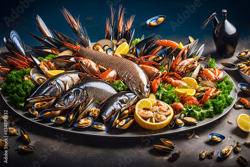 Seafood - shrimp, lobster, crab, clams, mussels, fish, oysters, photo