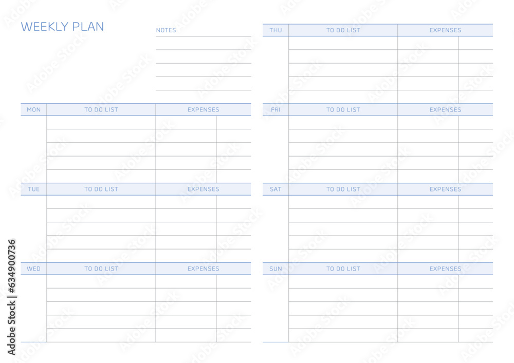 A weekly plan design template in a modern, simple, and minimalist style. Note, scheduler, diary, calendar, planner document template illustration. A weekly plan design template in a modern, simple, and minimalist style. Note, scheduler, diary, calendar, planner document template illustration.