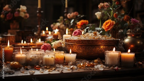 Image capturing the serenity of a candle-lit altar. © kept
