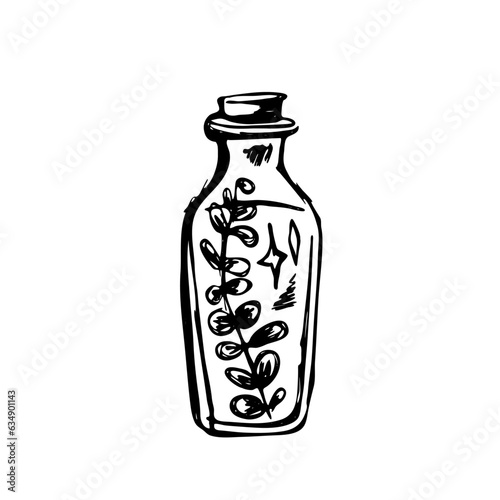 Potion Bottle Vector Logo Icon with plant  (ID: 634901143)