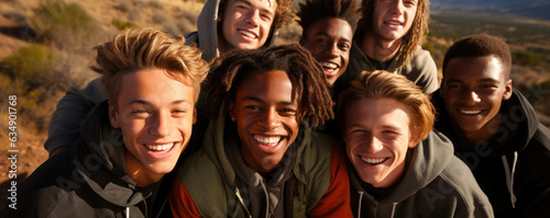 A group of African American teens pose for a picture in a field each beaming with excitement. They can t contain their enthusiasm as © Justlight
