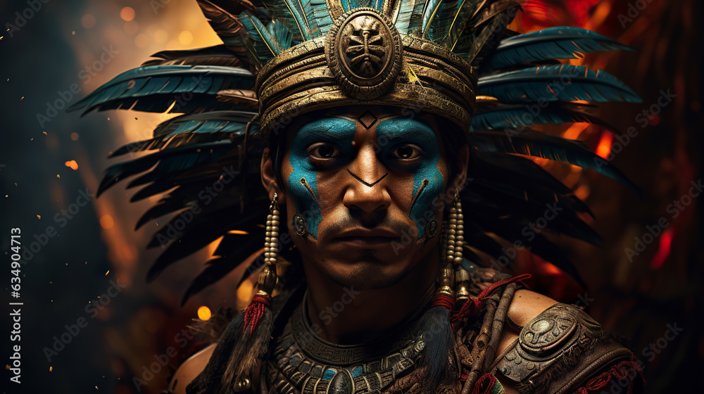 A depiction of an Aztec individual adorned with traditional accessories that define their culture and heritage. A depiction of an Aztec individual adorned with traditional accessories that define their culture and heritage.