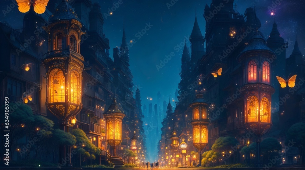 夜の街並み,Generative AI AI画像 夜の街並み,Generative AI AI画像
