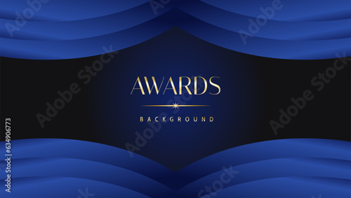 Dark blue golden royal awards graphics background. Lines growing elegant shine spark. Luxury premium corporate abstract design template.