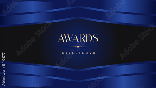 Dark blue golden royal awards graphics background. Lines growing elegant shine spark. Luxury premium corporate abstract design template.