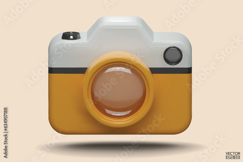Photo camera with lens. yellow Camera icon. Modern simple snapshot photography sign. 3d vector illustration.
