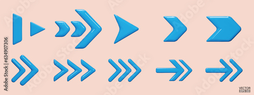 Set of blue vector arrows. Shiny 3d glass Arrows icon. Arrows Cartoon minimal style collection. 3d vector illustration.