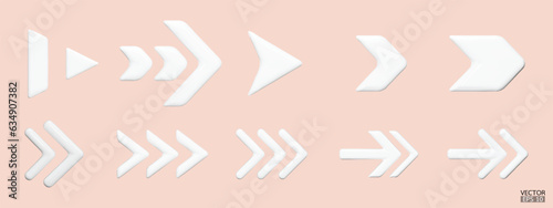 Set of white vector arrows. Shiny 3d glass Arrows icon. Arrows Cartoon minimal style collection. 3d vector illustration.