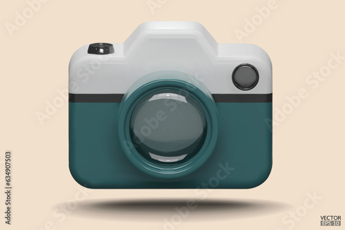 Photo camera with lens. Green Camera icon. Modern simple snapshot photography sign. 3d vector illustration.
