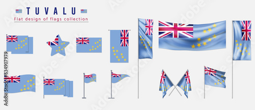 Tuvalu flag set, flat design of flags collection