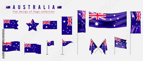 Australia flag set, flat design of flags collection