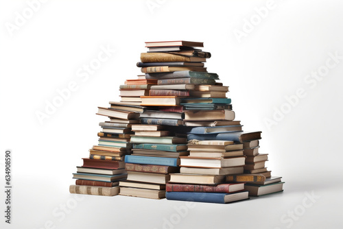 Stack of books on white background