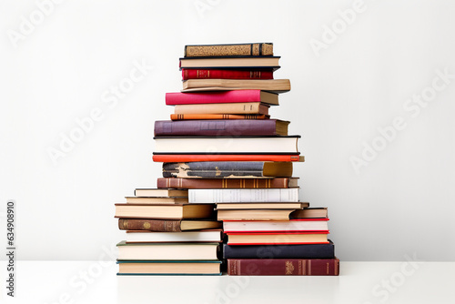 Stack of books on white background