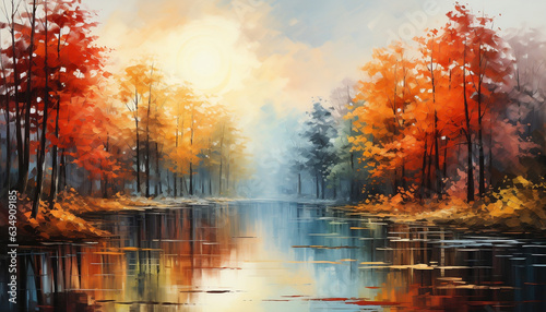 Autumn Tranquility, Reflection of Autumn Trees in a Serene Lake