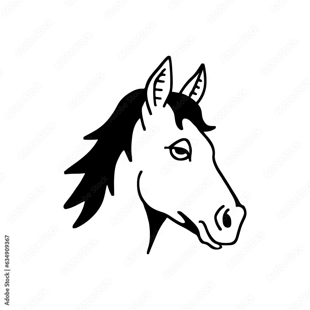 vector illustration of a horse's head doodle