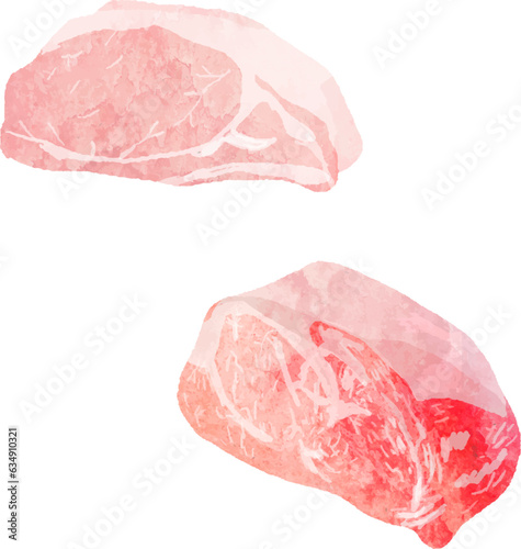 豚肉と牛肉の水彩ベクターイラスト