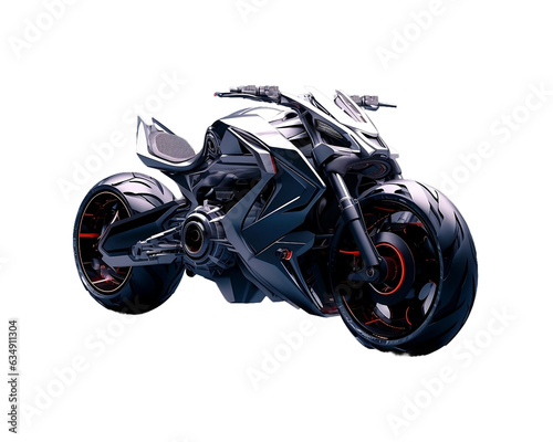 Futuristic black and silver sports motorcycle on isolated clear background, ready for object and retouch design. Generative AI