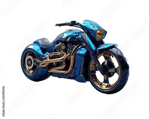 Futuristic blac kand blue sports motorcycle on isolated clear background  ready for object and retouch design. Generative AI