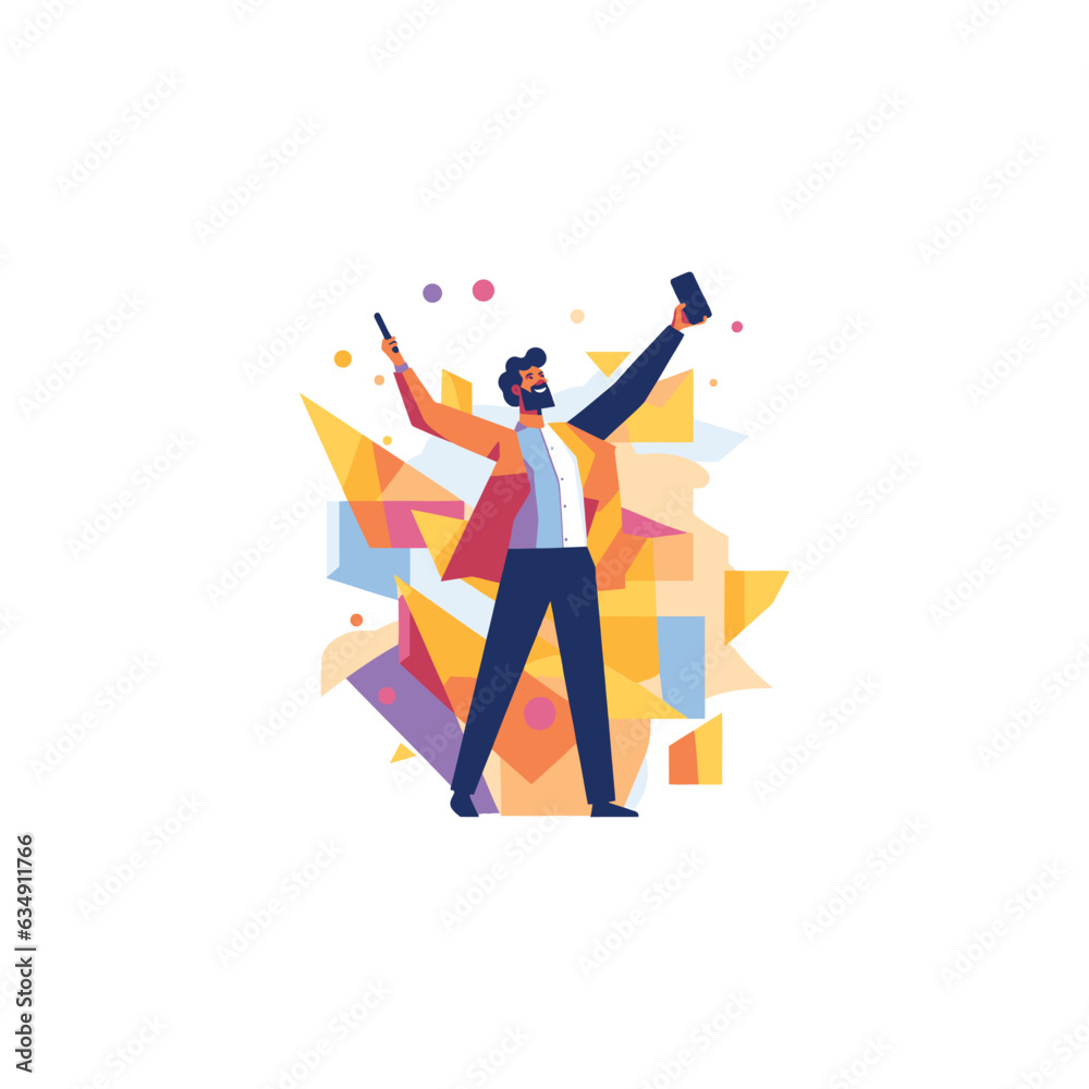 happy man with the phone with arms up happy man with the phone with arms up