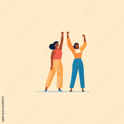 two women with arms up fighting for diversity
