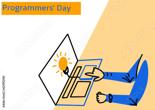 programmer day in line art style.Hand drawn vector illustration.