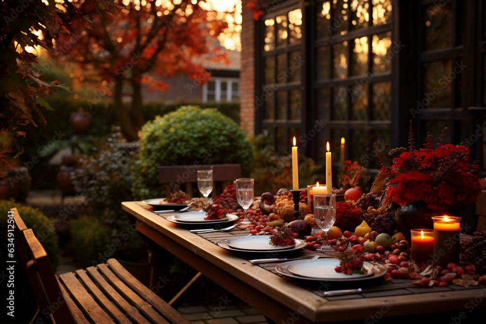 Autumnal Elegance, Outdoor Table Setting Embracing the Season